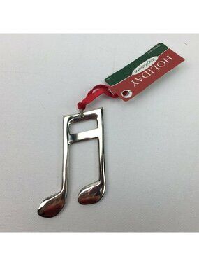 Holiday Inspirations Metal Silver Music Half Note Christmas Ornament